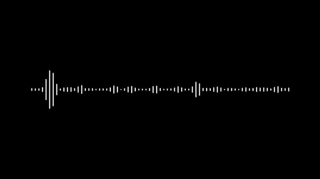 Sound waveform visualizer animation, audio frequency spectrum equalizer, white music signal lines, digital audio meter display, alpha channel transparent 4K motion graphic