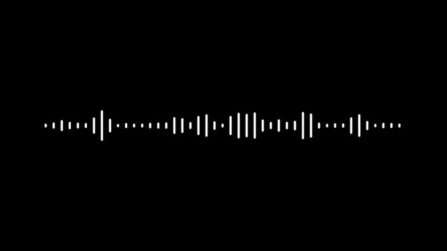 Waveform visualizer animation, audio spectrum equalizer lines, white sound frequency wave, music signal display, digital audio meter effect, transparent background 4K footage