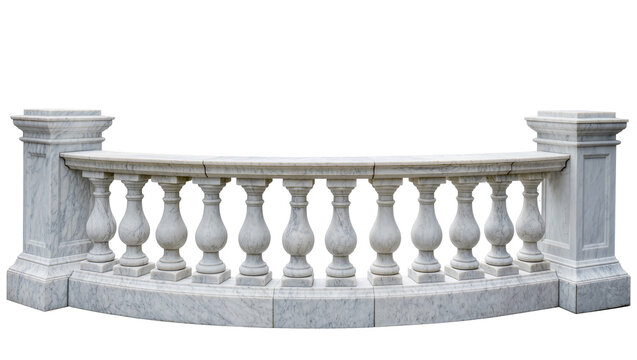Curved white marble balustrade with ornate balusters and square posts
