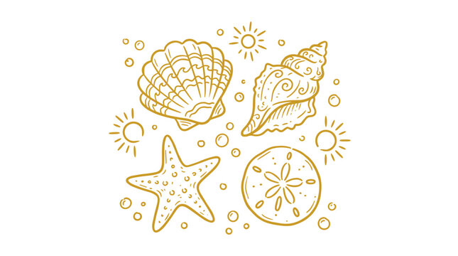 Hand drawn seashell and starfish vector icon set