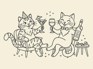 Two cats toasting with wine and cocktail Vector © Jrdesign0
