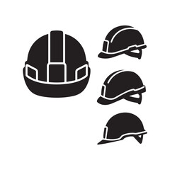 Fototapeta premium Industrial Safety Hard Hat Vector Icons From Front And Side Angles Set.