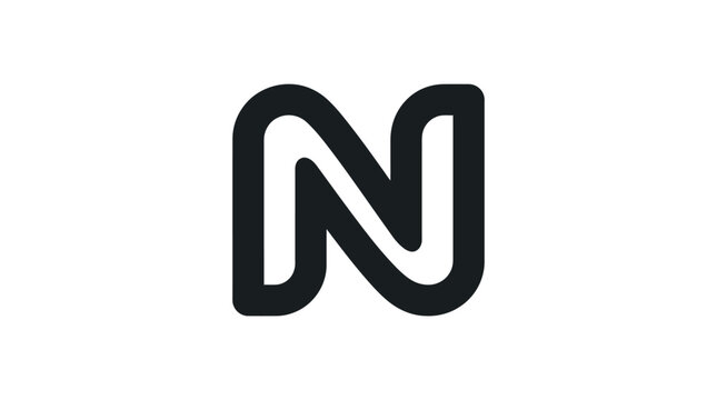 Minimalist black letter N vector graphic illustration featuring bold rounded lines for modern corporate branding