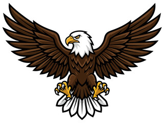 Naklejka premium Bald Eagle Mascot Vector Illustration with Spread Wings and Talons Isolated on White