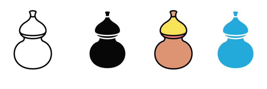 Calabash gourd bottle icon set, traditional chinese medicine bottle icon, oriental water container symbol vector illustration