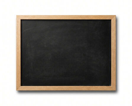 Empty Blackboard Mockup with Wooden Frame and Chalk on White Background
