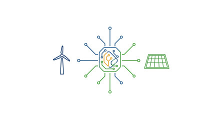 An Illustration Of A Solar Panel A Wind Turbine And A Solar-powered Device © teguh