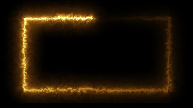 Fire neon light rectangle frame loop animated background golden color neon square frame overlay line animation. glowing neon square rectangle picture frame icon video 4k,