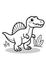Naklejka premium Black and white outline cute cartoon spinosaurus dinosaur coloring page for children