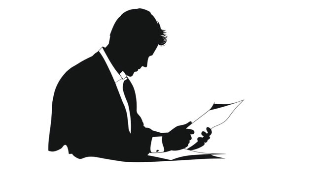 Executive reviews a stack of printed reports while seated at a clean and organized wooden desk.