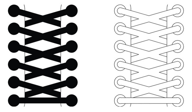 Shoe lacing pattern guide featuring cross lace versus standard lace techniques in clear instructional vector diagram format