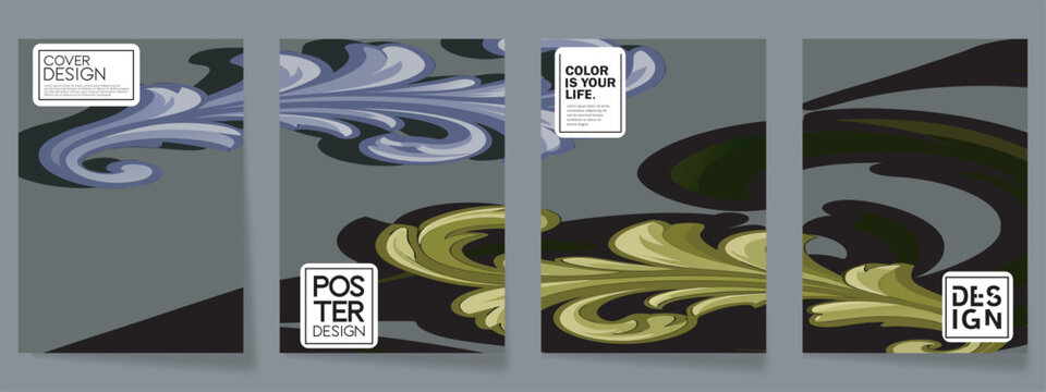 Set of four abstract flyer designs with floral elements.