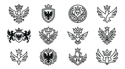 Fototapeta premium Black and white crowns and crests.