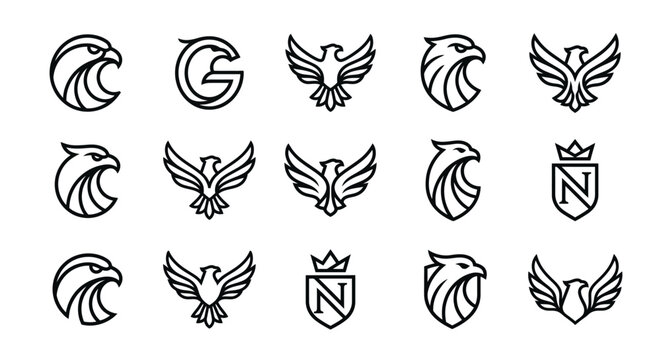 Collection of eagle logos and crests.