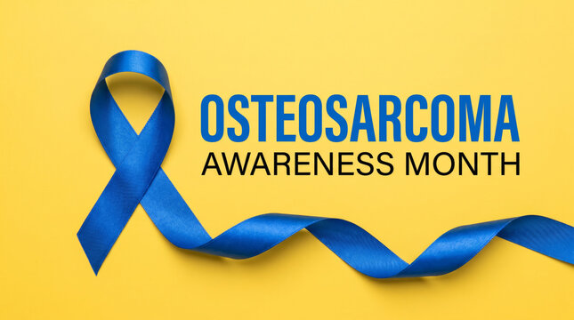 Osteosarcoma Awareness Month blue and yellow ribbon, bone cancer awareness campaign, healthcare education concept and medical support illustration
