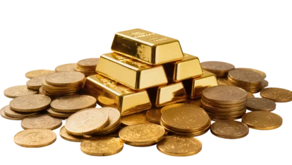 Fotobehang Goud Gold bars stacked with piles of gold coins  © Alaric