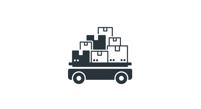 A Black And White Icon Of A Forklift Truck The Truck Has Four Wheels And A