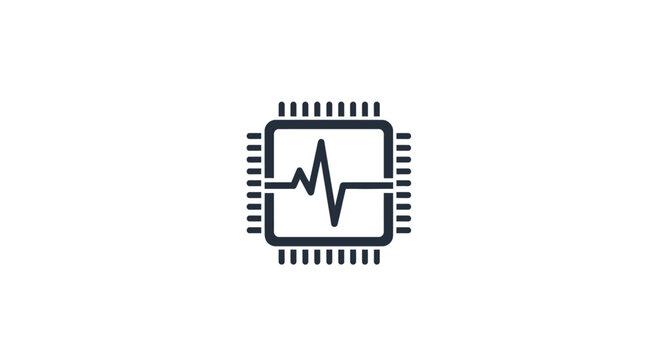 A Simple Illustration Of A Computer Chip With A Heartbeat Line Running
