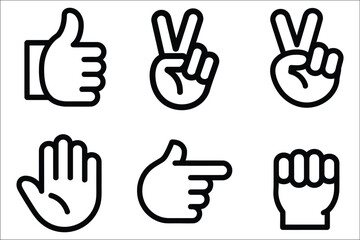Fototapeta premium Hand Emoji Style Icons Illustration, Set of Clean Outline Gesture Symbols Including Peace, Heart, Stop, OK, Pointing, Fist Bump, Clap, and Thumbs Icons Isolated on White Background, Suitable for Digit