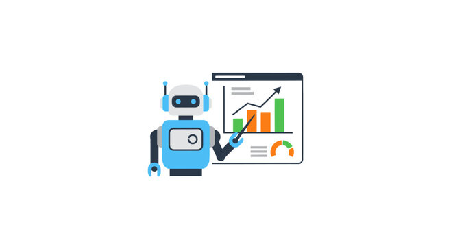 An Illustration Of A Robot Holding A Tablet With A Graph And A Pie Chart