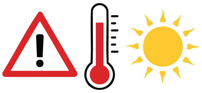 Caution summer concept vector illustration with heat warning symbols, thermometer rising levels, extreme temperature alerts, and sun exposure risk for safety and weather awareness design, vector, desi