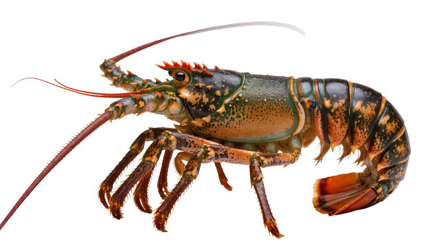 Spiny Lobster with Orange and Green Shell and Long Antennae