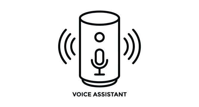 Smart home voice assistant speaker device icon with assistant technology communication connected vector
