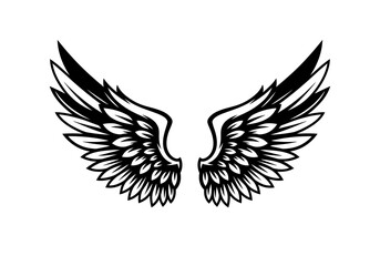 Obraz premium Pair of Detailed Black and White Stylized Wings, Angel or Eagle Wing Graphic Vector Illustration Isolated on White Background