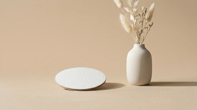 Ultra-detailed minimalist branding mockup featuring a blank round paper coaster template.