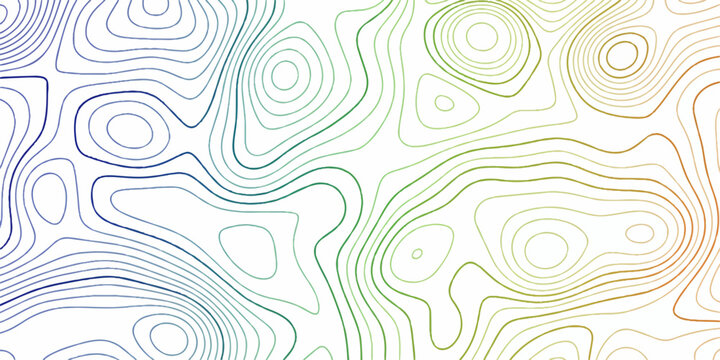 A topographic map with contour lines in a gradient of blue, green, and yellow, illustrating elevation changes across a landscape.