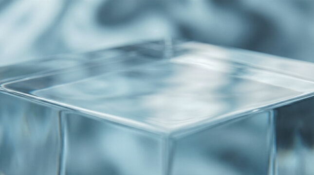 clear ice cube glass block corner frozen water texture macro photography cold refreshing background pure transparent crystalline structure winter cool abstract solid geometric