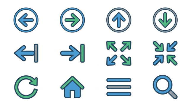 Icon Set of Navigation and Direction Symbols.