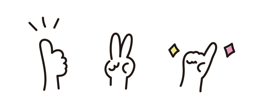 手書きのゆるかわいいハンドサインセット｜グッド・ピース・ポイント