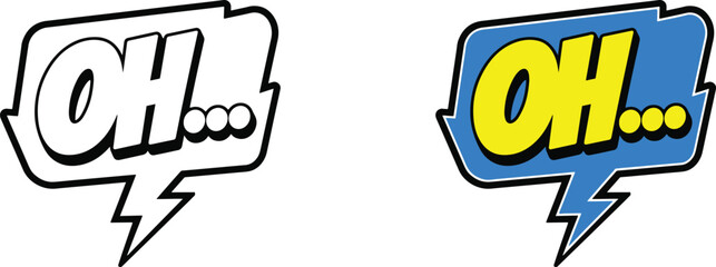 Comic book style speech bubble set with oh expressions in blue and outline versions perfect for graphic design projects. © meerobeul