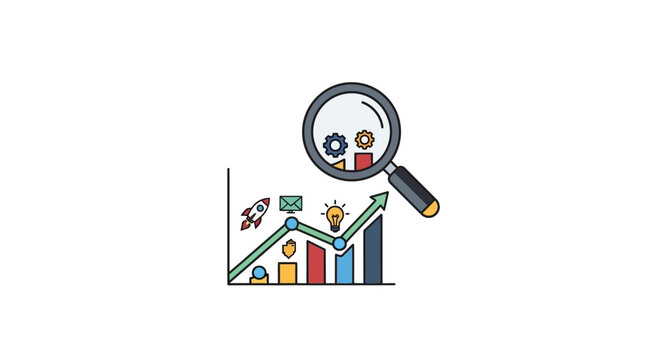 An Illustration Of A Magnifying Glass Hovering Over A Bar Graph The Graph