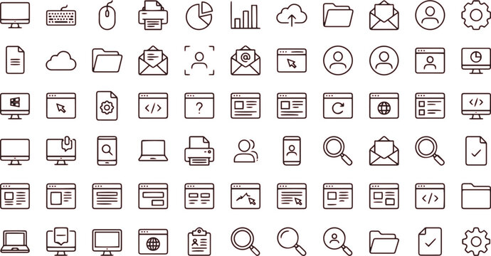 Collection Of Flat Line Icons On White Background
