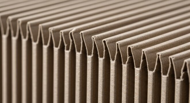 Close-up of corrugated cardboard texture showing parallel folds and a repeating pattern