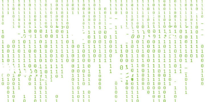 Abstract digital matrix code background with falling green and blue binary numbers in a modern tech pattern