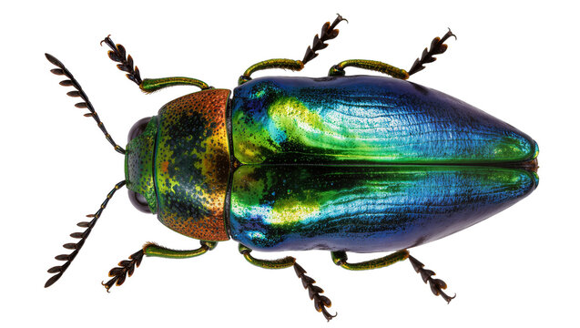 Metallic Jewel Beetle with iridescent green and blue shell