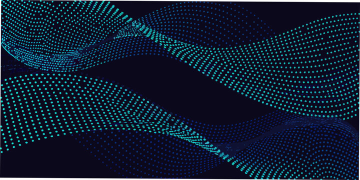 Flowing wave forms created from turquoise dots vector illustration