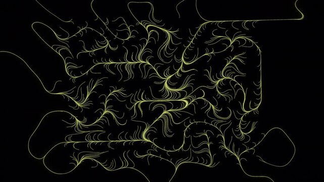 Hypnotic seamless loop of thousands of glowing crimson flow field streamlines weaving through an animated vector field with an elegant inner glow. Ideal for music visualizer, meditation background.