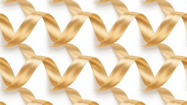 Elegant Gold Satin Ribbon Seamless Border Pattern Isolated on White Background Luxury Decorative Design