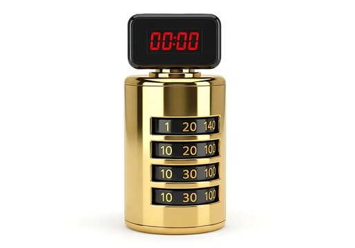 Shiny gold combination lock with digital timer