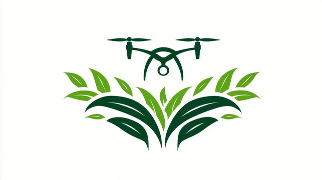 34.Modern agriculture logo icon showing drone hovering over corn stalks, simplified vector shapes, clean flat style, eco friendly farming technology theme, professional branding illustration