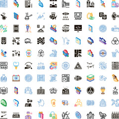 Fototapeta premium Large collection of diverse abstract icons in line art and isometric styles depicting business, technology, social, medical, sports and science concepts for various applications