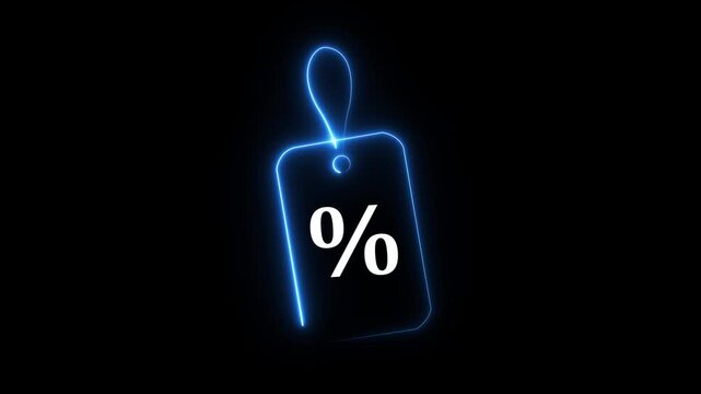 NEON discount percentage tag icon for sales promotion, price reduction, marketing offers, and shopping deals used in retail advertising and graphic design .4k motion graphics video animation