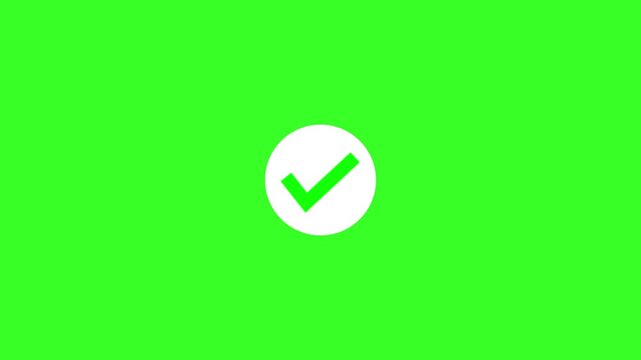 Animated reveal of a white checkmark icon in a green circle. Isolated on a green background.check mark icon animation.tick confirm correct accept select checkbox on black background