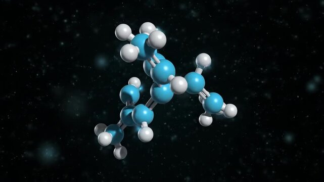 3D Molecular Model of Protein Structure Rotating in Dark Space