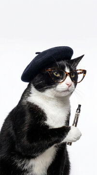 Stylish Cat Vaping with Fashionable Accessories Displayed