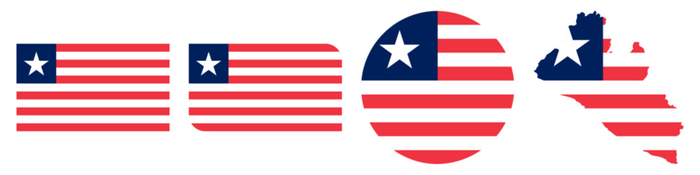 liberia circular flag, liberia rectangular flag, liberia map flag flat icon